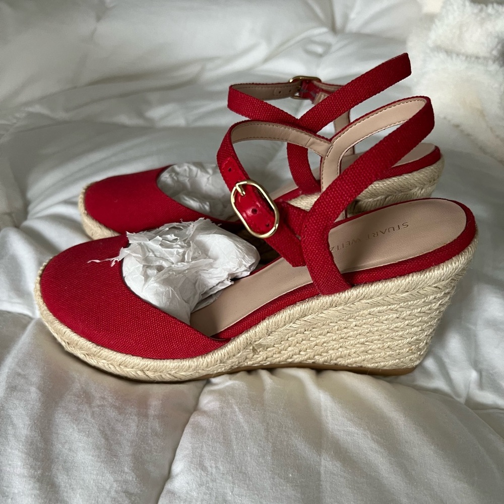 STUART WEITZMAN Mykonos canvas wedge espadrilles Size 7